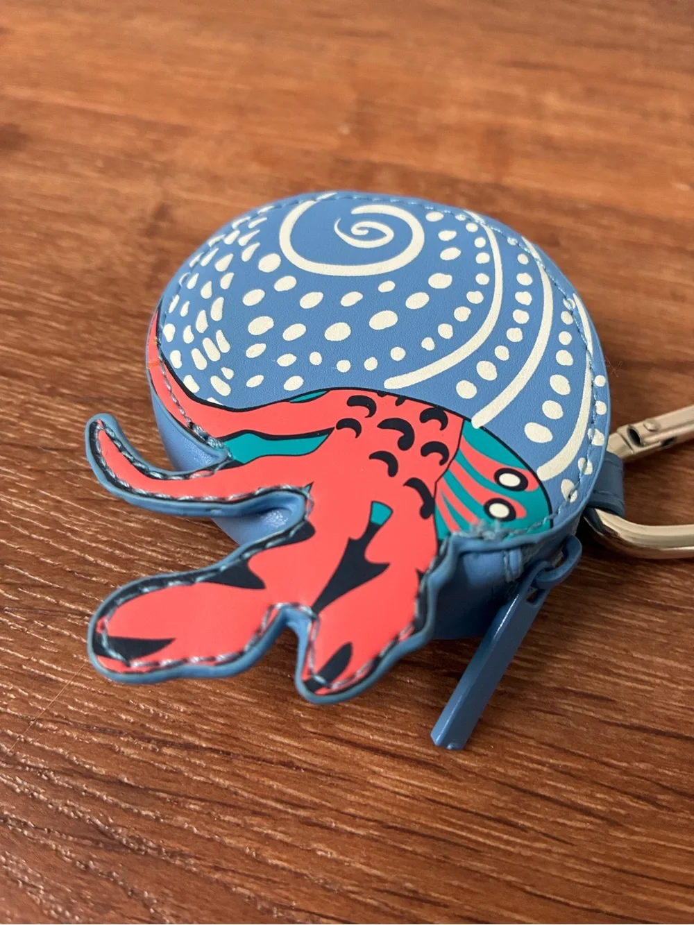 Vera Bradley Blue and Coral Hermit Crab Coin Pouch Bag Charm Key Chain